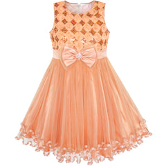 Girls Dress Flower Tulle Pleated Wedding Party Size 2-14 Years