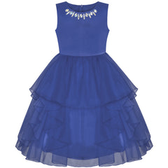 Flower Girls Dress Rhinestone Tulle Wedding Pageant Bridesmaid Size 5-12 Years