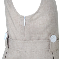 Girls Dress Khaki Button Back School Pleated Hem Size 6-14 Years
