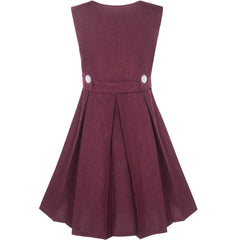 Girls Dress Khaki Button Back School Pleated Hem Size 6-14 Years