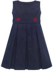 Girls Dress Khaki Button Back School Pleated Hem Size 6-14 Years