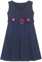 Girls Dress Khaki Button Back School Pleated Hem Size 6-14 Years