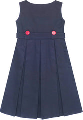 Girls Dress Khaki Button Back School Pleated Hem Size 6-14 Years