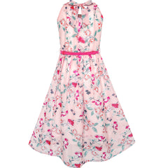 Girls Dress Floral Belt Chiffon Party Maxi Dress Size 6-14 Years