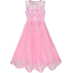 Flower Girls Dress Illusion Yoke Pageant Coffe Wedding Party Size 6-14 Years