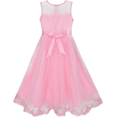 Flower Girls Dress Illusion Yoke Pageant Coffe Wedding Party Size 6-14 Years