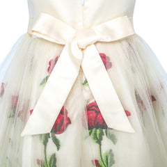 Girls Dress Rose Flower Embroidery Heart Shape Back Wedding Size 6-14 Years