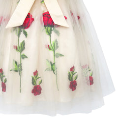 Girls Dress Rose Flower Embroidery Heart Shape Back Wedding Size 6-14 Years