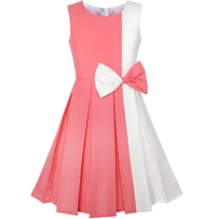 Girls Dress Color Block Contrast Bow Tie Everyday Party Size 4-14 Years