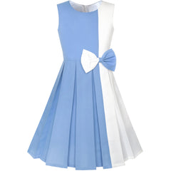 Girls Dress Color Block Contrast Bow Tie Everyday Party Size 4-14 Years