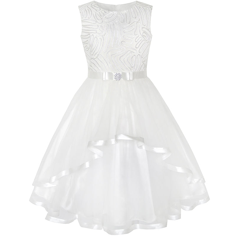 Flower Girls Dress Lace Belted Wedding Party Size 4-14 Years