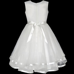 Flower Girls Dress Lace Belted Wedding Party Size 4-14 Years