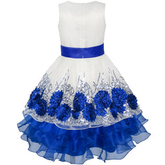 Flower Girls Dress Sequin Dimensional Flowers Bow Tie Pageant Size 7-14 Years