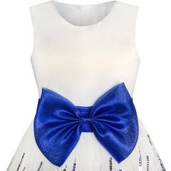 Flower Girls Dress Sequin Dimensional Flowers Bow Tie Pageant Size 7-14 Years