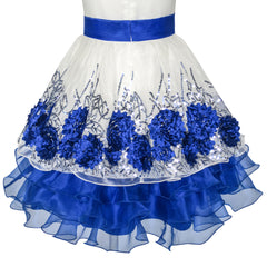 Flower Girls Dress Sequin Dimensional Flowers Bow Tie Pageant Size 7-14 Years