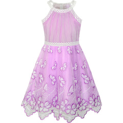 Girls Dress Butterfly Embroidered Halter Dress Party Size 5-12 Years