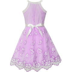 Girls Dress Butterfly Embroidered Halter Dress Party Size 5-12 Years