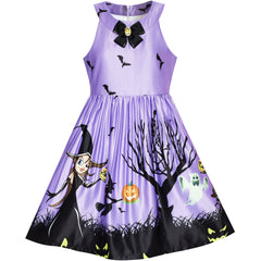 Girls Dress Halloween Witch Bat Pumpkin Costume Halter Dress Size 7-14 Years