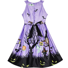 Girls Dress Halloween Witch Bat Pumpkin Costume Halter Dress Size 7-14 Years