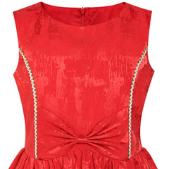 Girls Dress Bow Tie Jacquard Fit And Flare Princess Size 3-12 Years