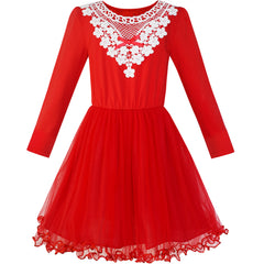 Girls Dress Long Sleeve Lace 2-in-1 Princess Tutu Size 4-12 Years