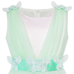 Flower Girls Dress Peach Ruffle Butterfly Wedding Bridesmaid Size 6-14 Years