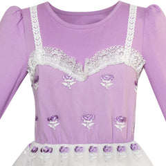 Girls Dress Long Sleeve Lace 2-in-1 Princess Tutu Size 4-12 Years