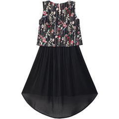 Girls Dress Turn-Down Collar Flower Chiffon Party Size 6-14 Years