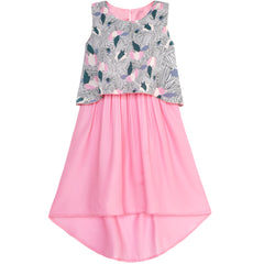 Girls Dress Turn-Down Collar Flower Chiffon Party Size 6-14 Years