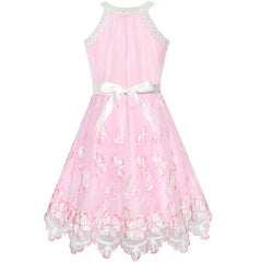 Girls Dress Butterfly Embroidered Halter Dress Party Size 5-12 Years