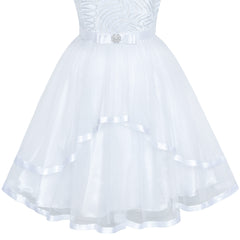 Flower Girls Dress Belted Wedding Party Bridesmaid Size 4-14 Years