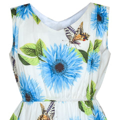 Girls Dress Flower Print Hanky Hem With Necklace Size 6-14 Years