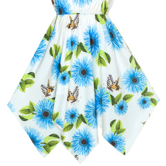 Girls Dress Flower Print Hanky Hem With Necklace Size 6-14 Years