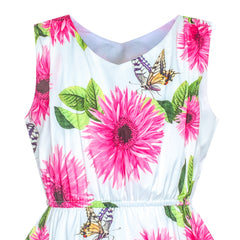 Girls Dress Flower Print Hanky Hem With Necklace Size 6-14 Years