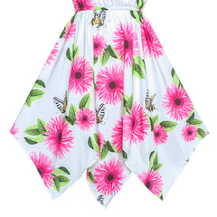 Girls Dress Flower Print Hanky Hem With Necklace Size 6-14 Years