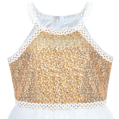 Girls Dress Butterfly Embroidered Halter Dress Party Size 5-12 Years