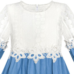 Girls Cold Shoulder Dress Denim Cowboy 3/4 Sleeve Size 2-12 Years