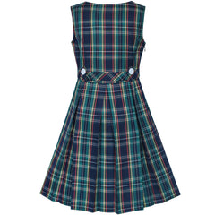 Girls Dress Khaki Button Back School Pleated Hem Size 6-14 Years