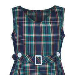 Girls Dress Khaki Button Back School Pleated Hem Size 6-14 Years