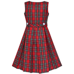 Girls Dress Khaki Button Back School Pleated Hem Size 6-14 Years