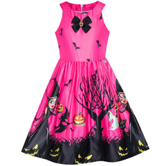 Girls Dress Halloween Witch Bat Pumpkin Costume Halter Dress Size 7-14 Years