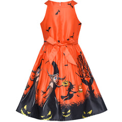 Girls Dress Halloween Witch Bat Pumpkin Costume Halter Dress Size 7-14 Years