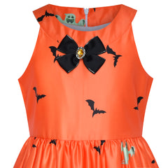 Girls Dress Halloween Witch Bat Pumpkin Costume Halter Dress Size 7-14 Years