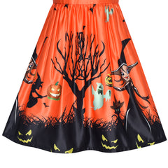 Girls Dress Halloween Witch Bat Pumpkin Costume Halter Dress Size 7-14 Years