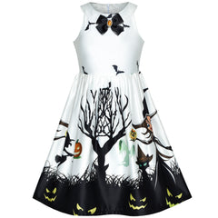 Girls Dress Halloween Witch Bat Pumpkin Costume Halter Dress Size 7-14 Years