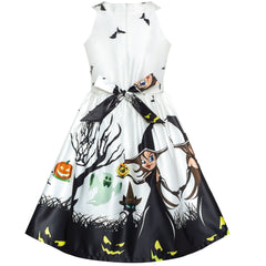 Girls Dress Halloween Witch Bat Pumpkin Costume Halter Dress Size 7-14 Years