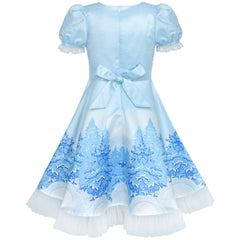 Girls Dress Bow Tie Jacquard Fit And Flare Princess Size 3-12 Years