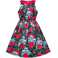 Girls Dress Halloween Witch Bat Pumpkin Costume Halter Dress Size 7-14 Years