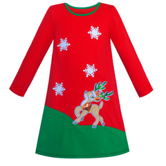 Girls Dress Long Sleeve Christmas Bow Tie Holiday Party Size 2-12 Years