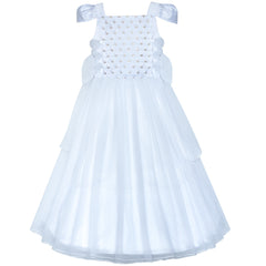 Flower Girls Dress Peach Ruffle Butterfly Wedding Bridesmaid Size 6-14 Years